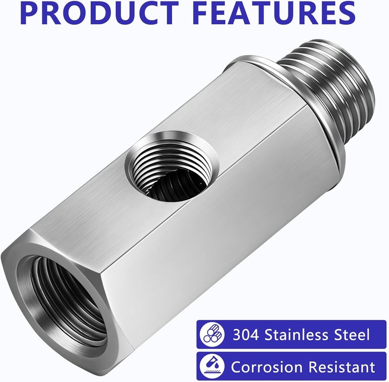 Senlinyu 1/4" NPT Oil Pressure Sensor Tee Adapter, 304 Stainless Steel Triple Port Fitting: 1/4" NPT Female to Male & 1/8" NPT Female for Gauge and Sensor Installation - Image 3